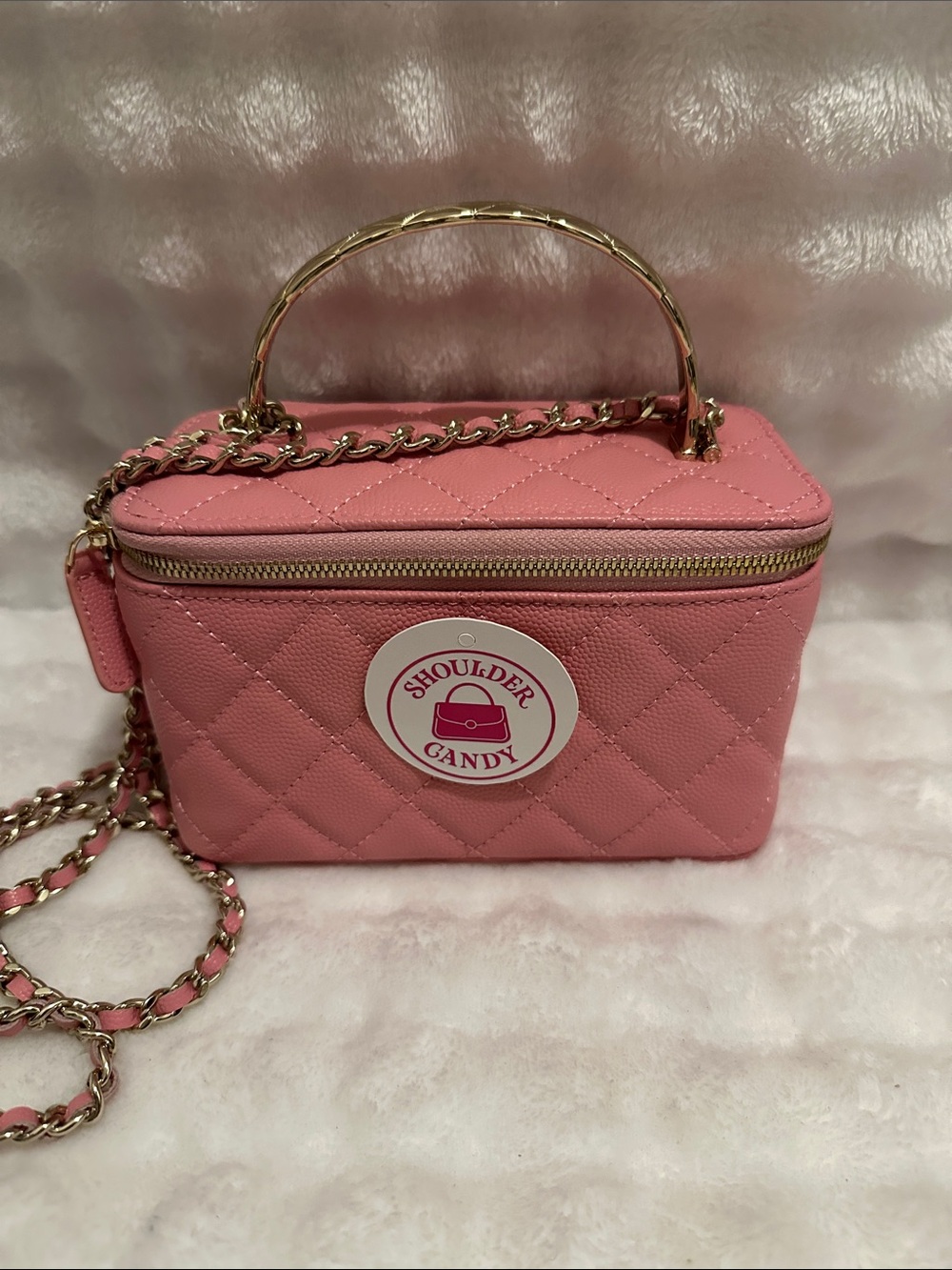 Pink Quilted Top-Handle Crossbody Bag